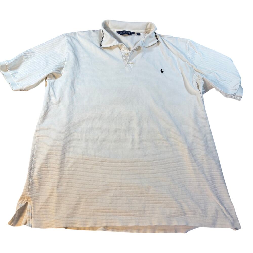 Polo golf Ralph Lauren mens cream texture polo. blue pony. Size L. preppy,